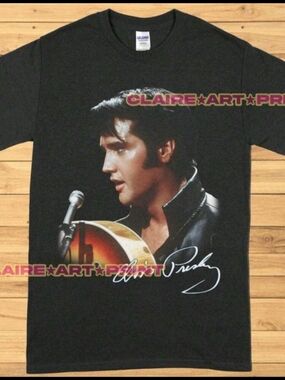 Elvis Presley " The King"   Black Short Sleeve Graphic Tee w/ Signature